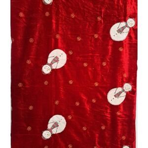 Vintage Red Velvet Snowman Fabric 44"x45" Embroidered Appliqué Christmas Holiday